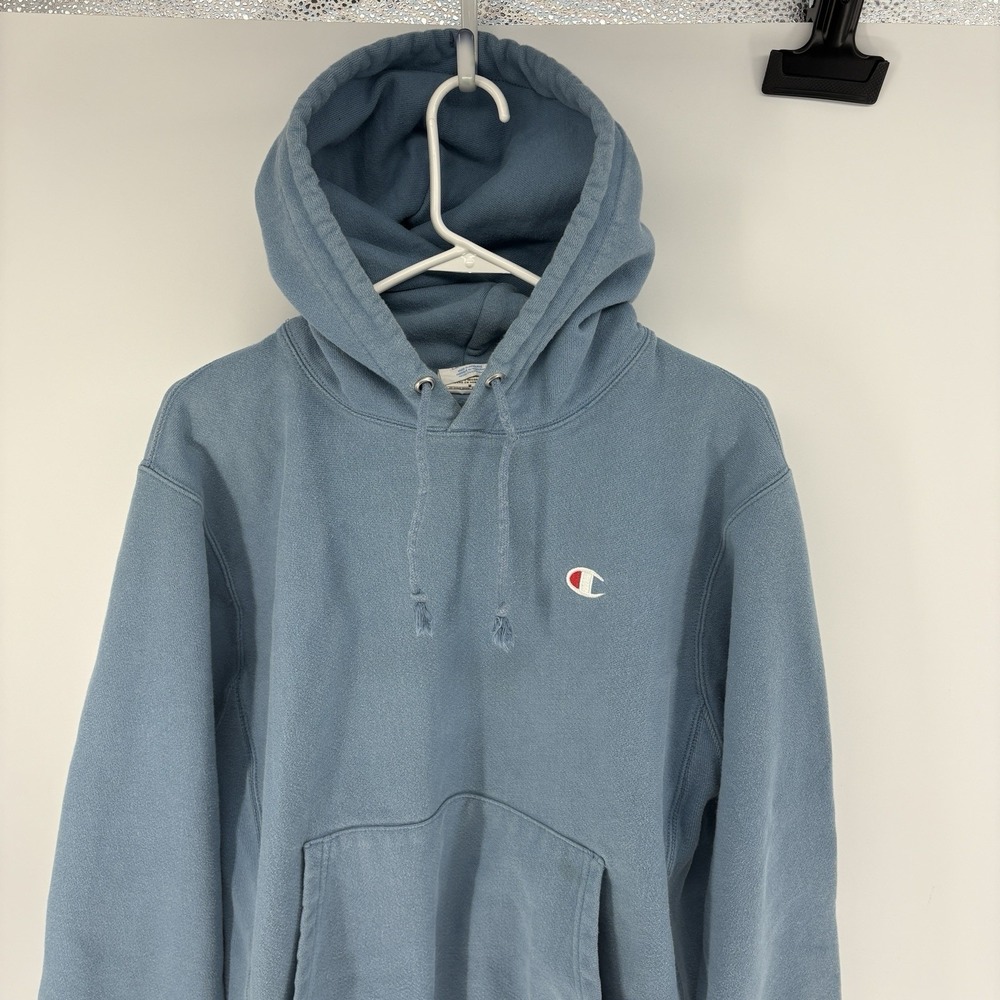 Champion Reverse‎ Weave Baby Blue Hoodie Pullover Sweatshirt Logo Men M